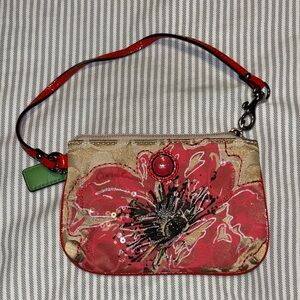 Coach poppy Pink and Red Floral Wristlet